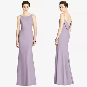 Dessy Group Bateau Neck Open Cowl Back Trumpet Gown in French Truffle Size 6R